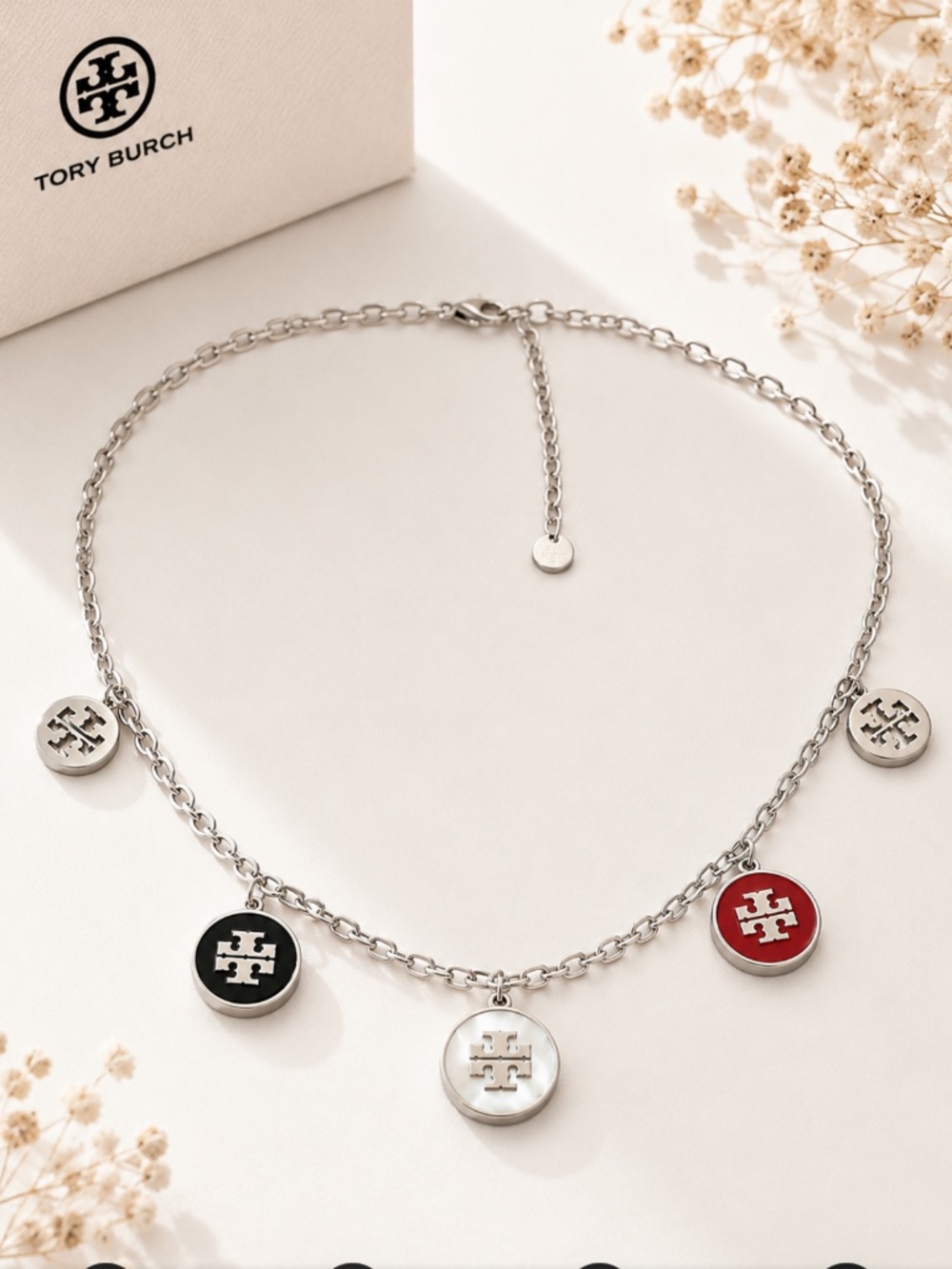 Tory Burch Multi-Charm Silver-Tone Necklace